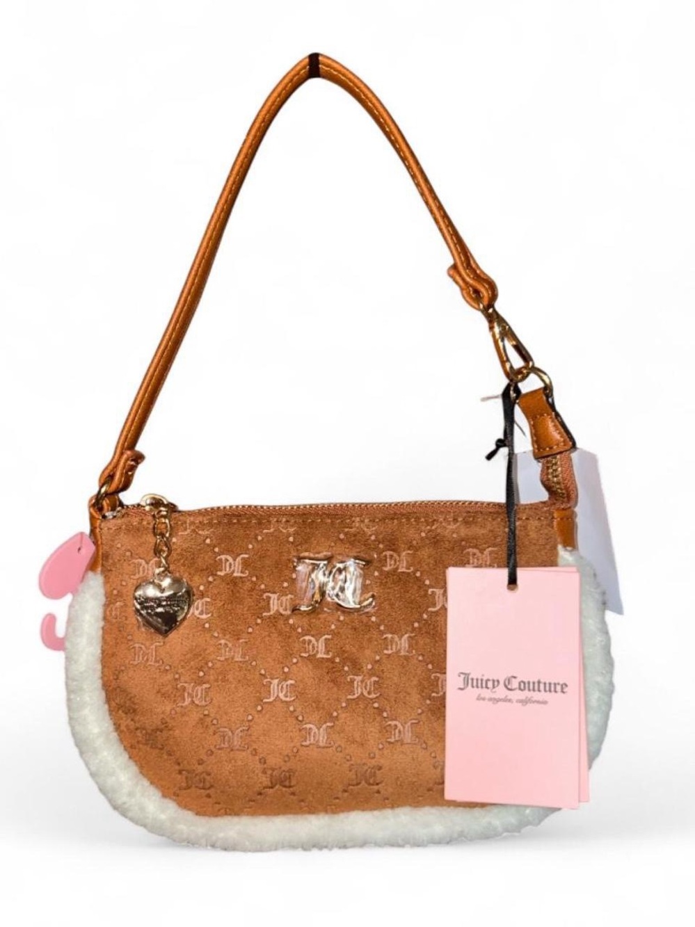 Juicy Couture Tan Suede Shearling-Trim Shoulder Bag